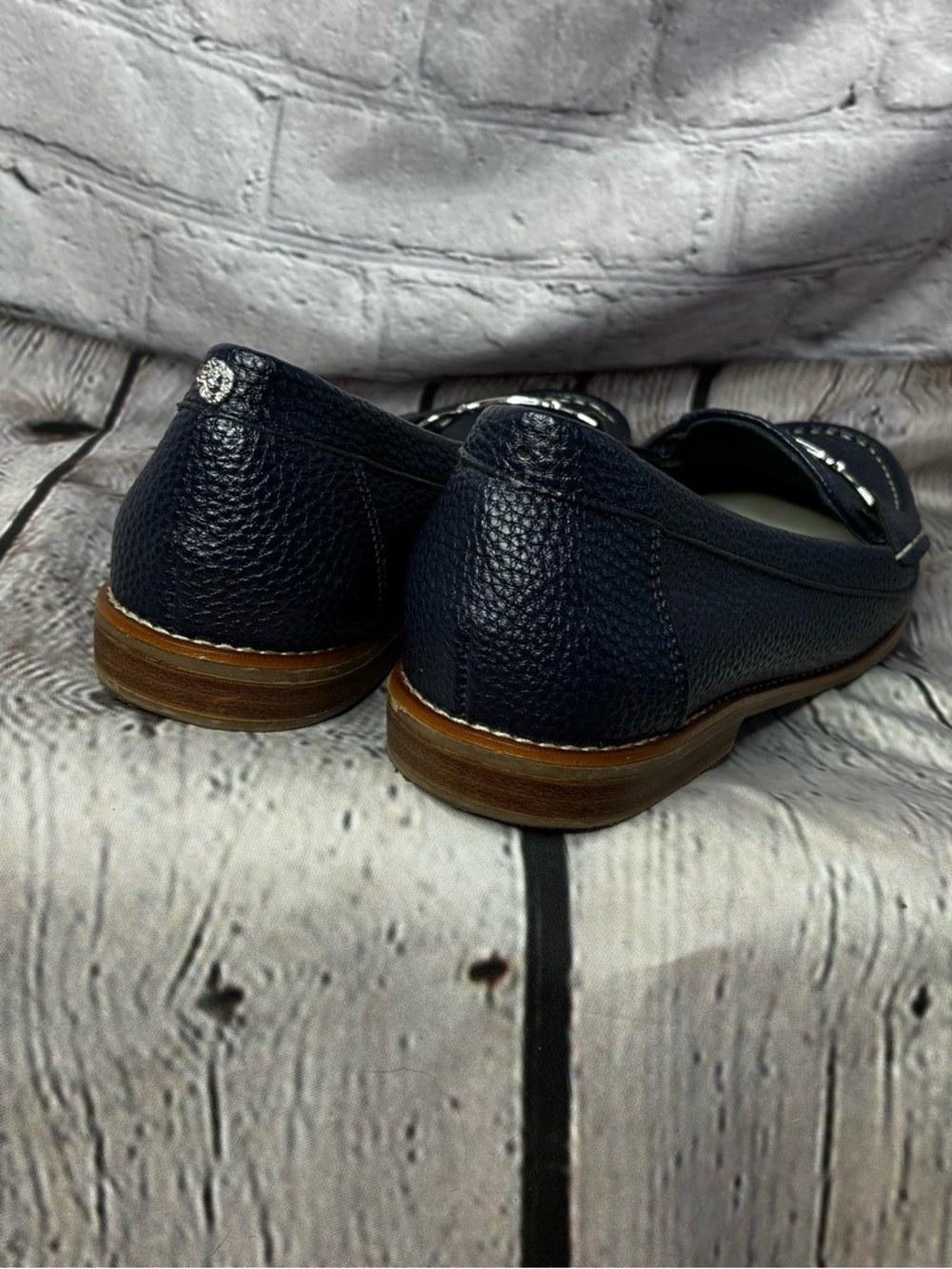 Anne Klein iFlex Loafers Women’s 9M Navy Blue Pebbled Bit Slip-On Driving Flats - Picture 8 of 9